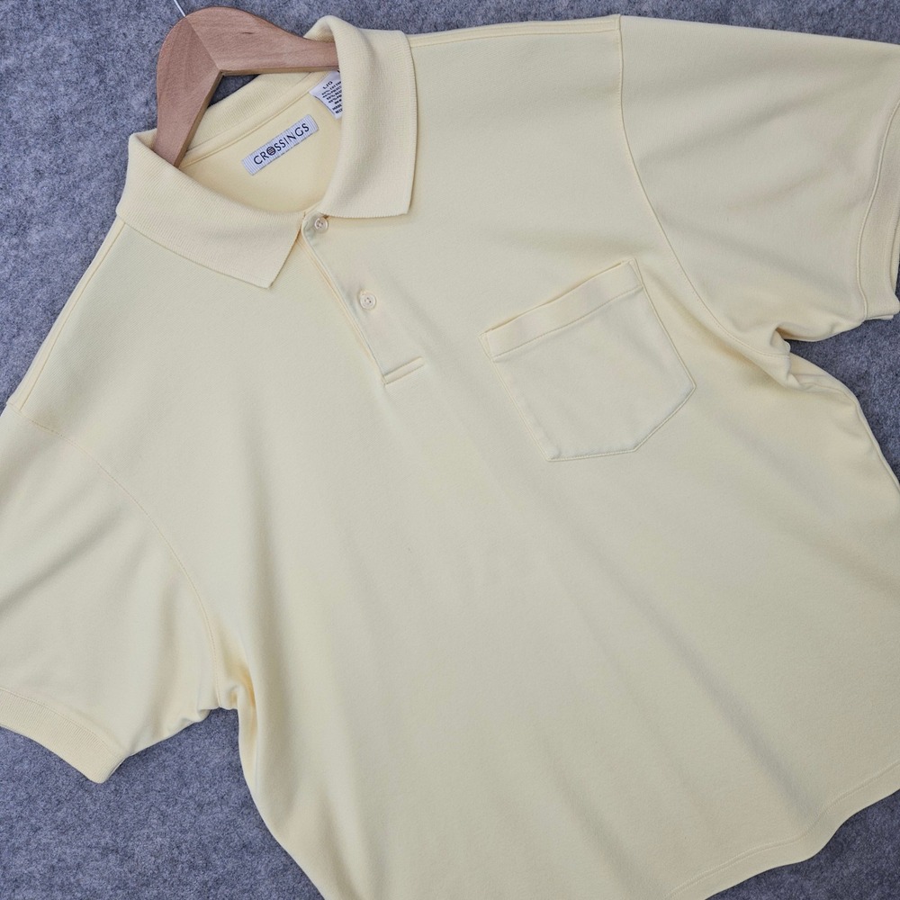 Crossings Polo Shirt Men's Large Yellow Short Sleeve Pocket Cotton Blend Solid